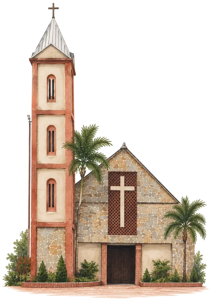 La iglesia de la ceremonia, en acuarela